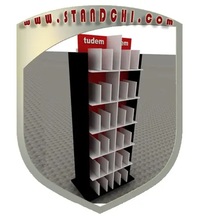 Conceptions de Présentoirs sur Pied — enseigne couronne au-dessus, blanc (en visualisations 3D)