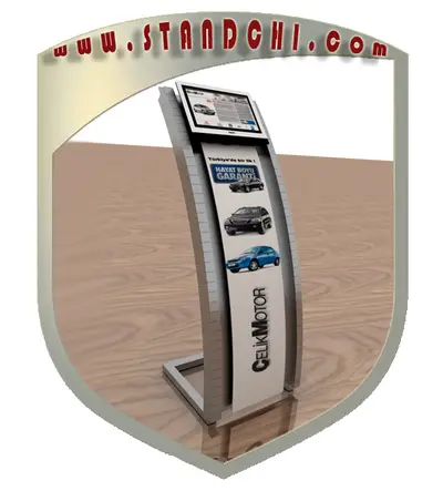 Conceptions de Présentoirs sur Pied — rangement sous comptoir, bleu marine (en visualisations 3D)