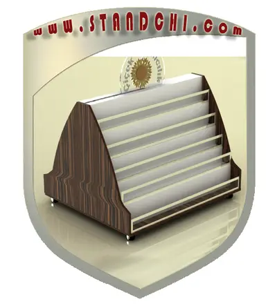 Conceptions de Présentoirs sur Pied — MDF peint, bleu marine (en visualisations 3D)