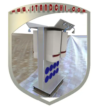Conceptions de Présentoirs sur Pied — acier inoxydable, noir (en visualisations 3D)