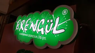 Erengül Çiçekçilik — mall kiosk — painted MDF, backlit sign (production)