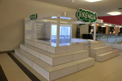 Erengül Çiçekçilik — mall kiosk — painted MDF, green (the unit installed in place)