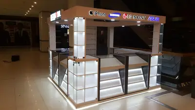 Neomobil — AVM kiosku — tepe tabela tacı, taban çevresi LED şerit