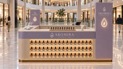 AROMIRA — كشك جزيرة بطاولة (تصور ثلاثي الأبعاد بمساعدة الذكاء الاصطناعي)