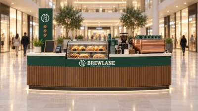 BREWLANE — كشك جزيرة بطاولة (تصور ثلاثي الأبعاد بمساعدة الذكاء الاصطناعي)