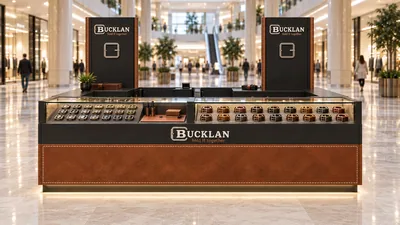BUCKLAN — كشك جزيرة بطاولة (تصور ثلاثي الأبعاد بمساعدة الذكاء الاصطناعي)