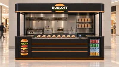 BUNLOFT — كشك متوّج أمام جدار (تصور ثلاثي الأبعاد بمساعدة الذكاء الاصطناعي)