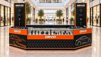 DRIVIQ — كشك جزيرة بطاولة (تصور ثلاثي الأبعاد بمساعدة الذكاء الاصطناعي)