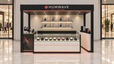HUMWAVE — كشك متوّج أمام جدار (تصور ثلاثي الأبعاد بمساعدة الذكاء الاصطناعي)