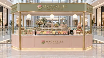 MACARELLE — كشك متوّج أمام شرفة (تصور ثلاثي الأبعاد بمساعدة الذكاء الاصطناعي)