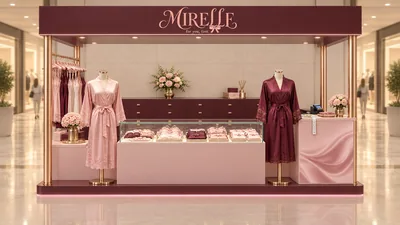 MIRELLE — كشك متوّج أمام جدار (تصور ثلاثي الأبعاد بمساعدة الذكاء الاصطناعي)