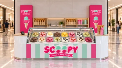 SCOOPY — كشك بطاولة أمام جدار (تصور ثلاثي الأبعاد بمساعدة الذكاء الاصطناعي)