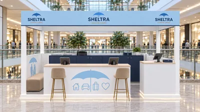 SHELTRA — كشك متوّج أمام شرفة (تصور ثلاثي الأبعاد بمساعدة الذكاء الاصطناعي)