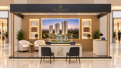 SKYHAVEN — كشك متوّج أمام جدار (تصور ثلاثي الأبعاد بمساعدة الذكاء الاصطناعي)