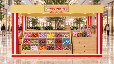 SWEETCRATE — كشك جزيرة متوّج (تصور ثلاثي الأبعاد بمساعدة الذكاء الاصطناعي)