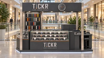 TICKR — كشك متوّج أمام شرفة (تصور ثلاثي الأبعاد بمساعدة الذكاء الاصطناعي)